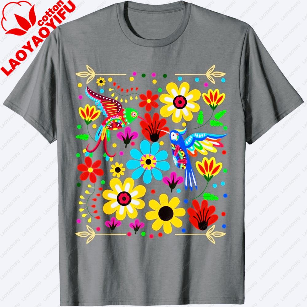 Floral Bird Otomi Mexican Style Shirt Mexicano Fashion Casual Tshirt Mexicana Unisex Unisex TShirt Creative Graphic Printed Tee S