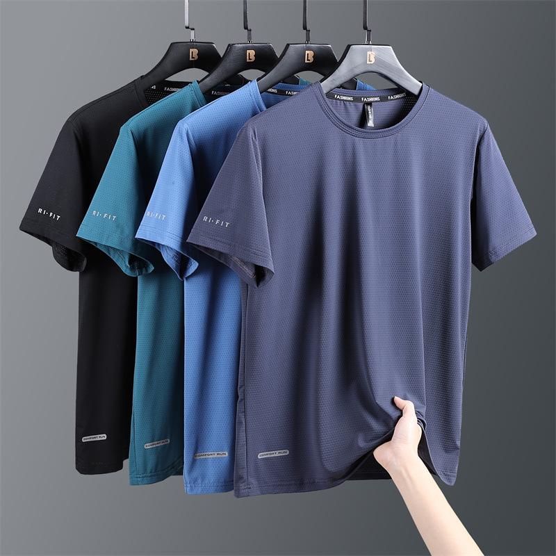 Men's Quick-Dry Ice Silk Mesh T-Shirt - Summer Casual Loose Fit Print, Round Neck, Short Sleeve