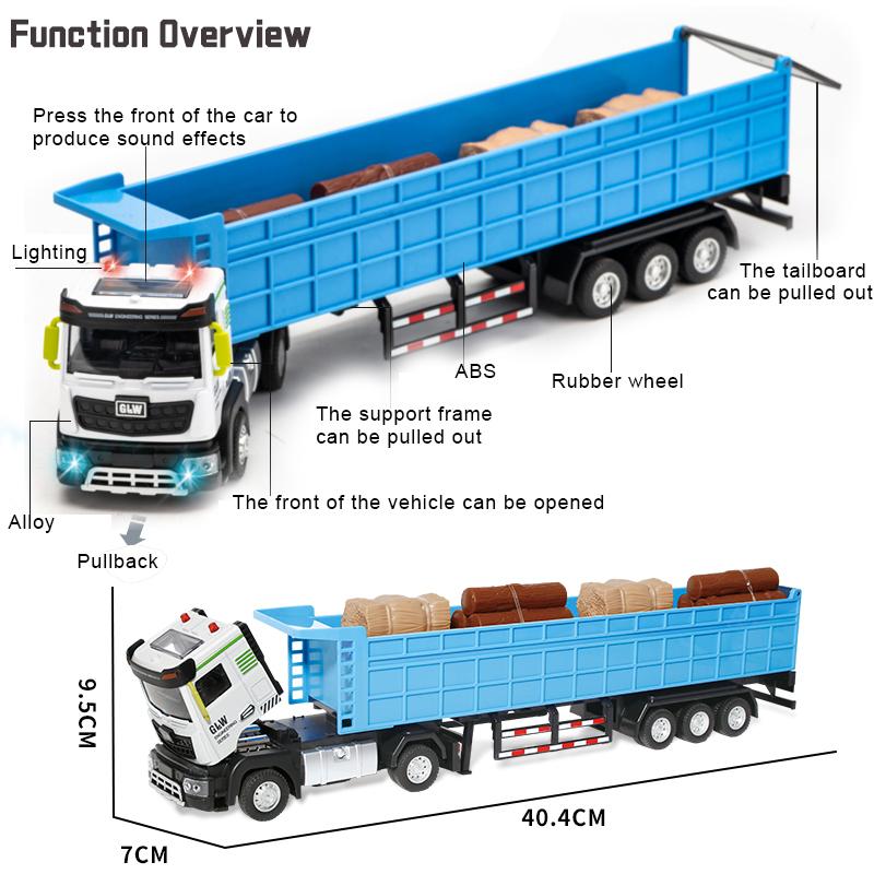 1:40 3Styles Blue Pullback Engineering Flatbed Transport Vehicle Trailer Truck Rescue Car Alloy Toys For Children Boys Gifts