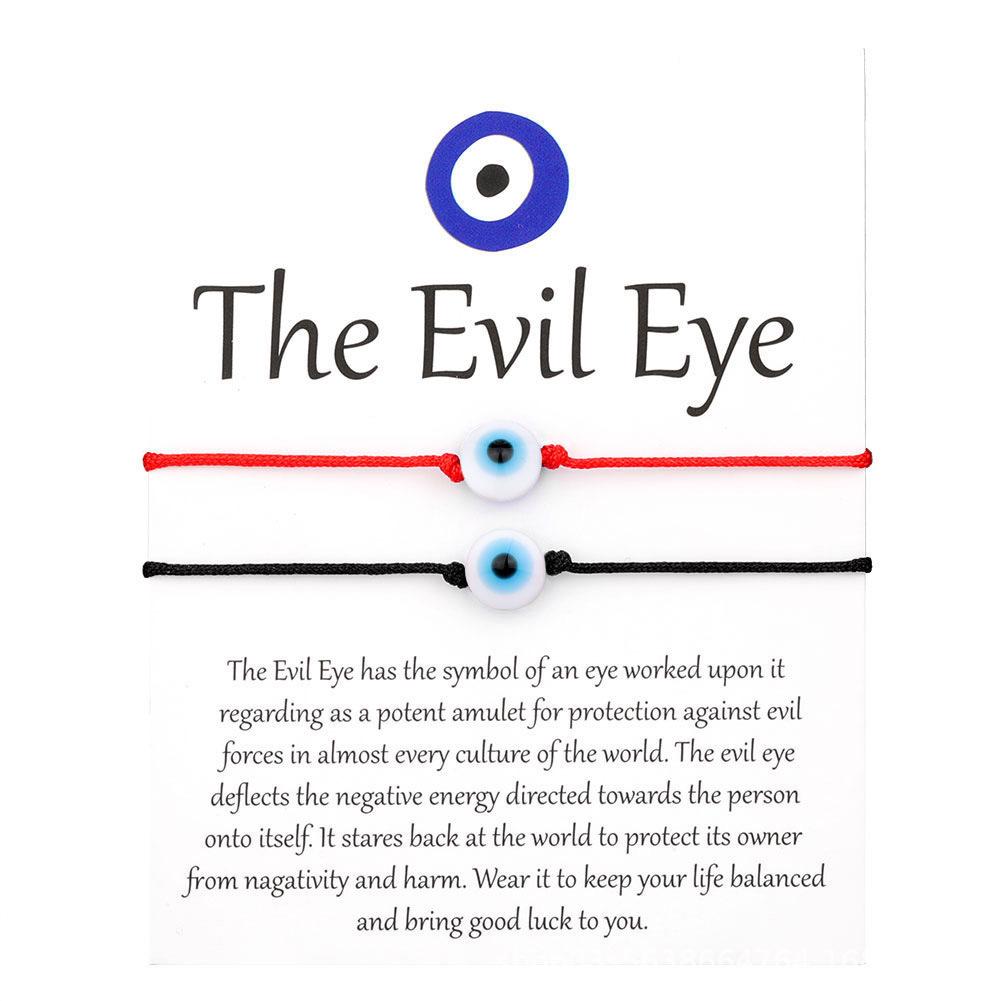 Červeno-černý pletený náramek s okem zla - Ochranná ruční šňůrka pro páry