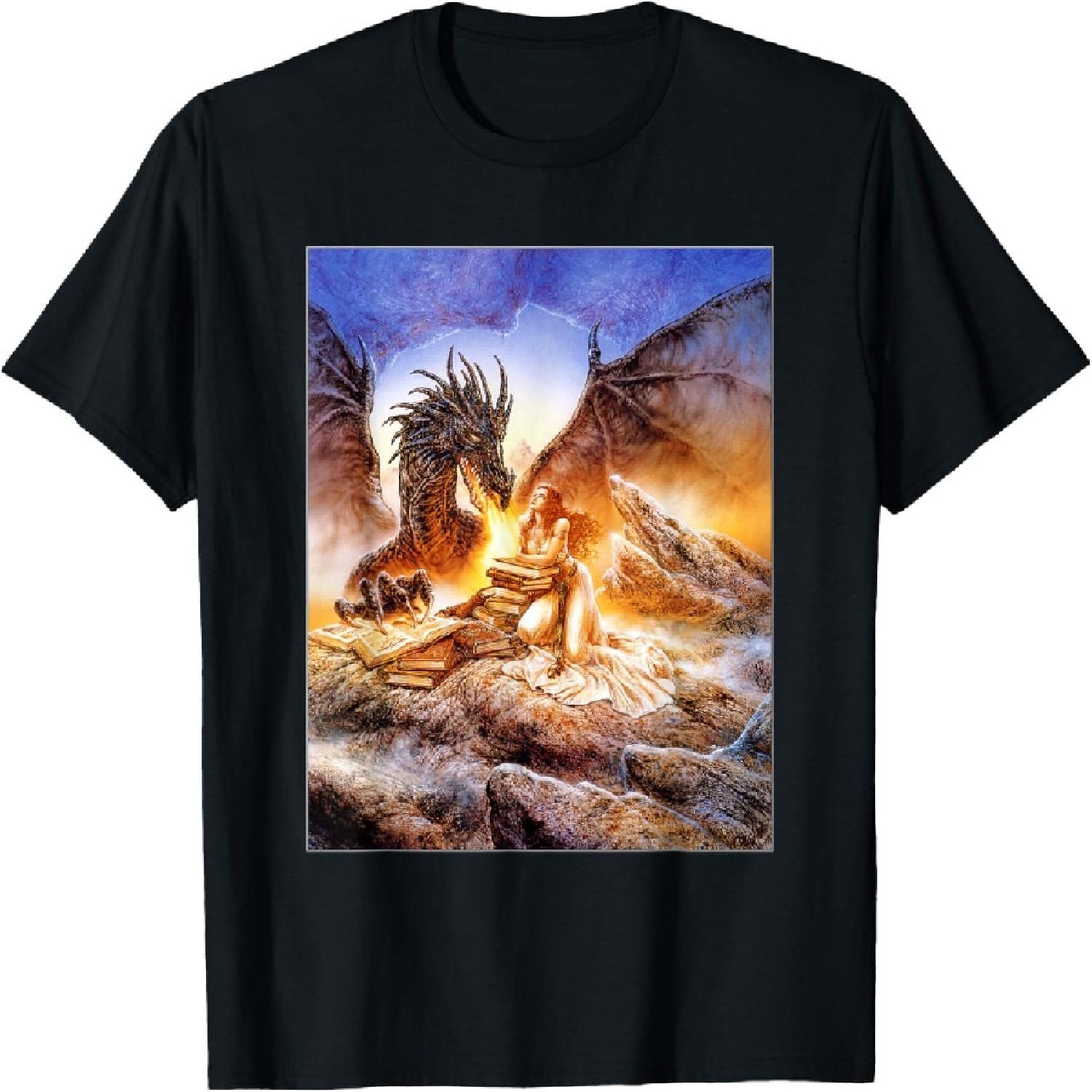 Футболка с изображением Древнего Магического Дракона, читающего свиток, и Девы-Принцессы S