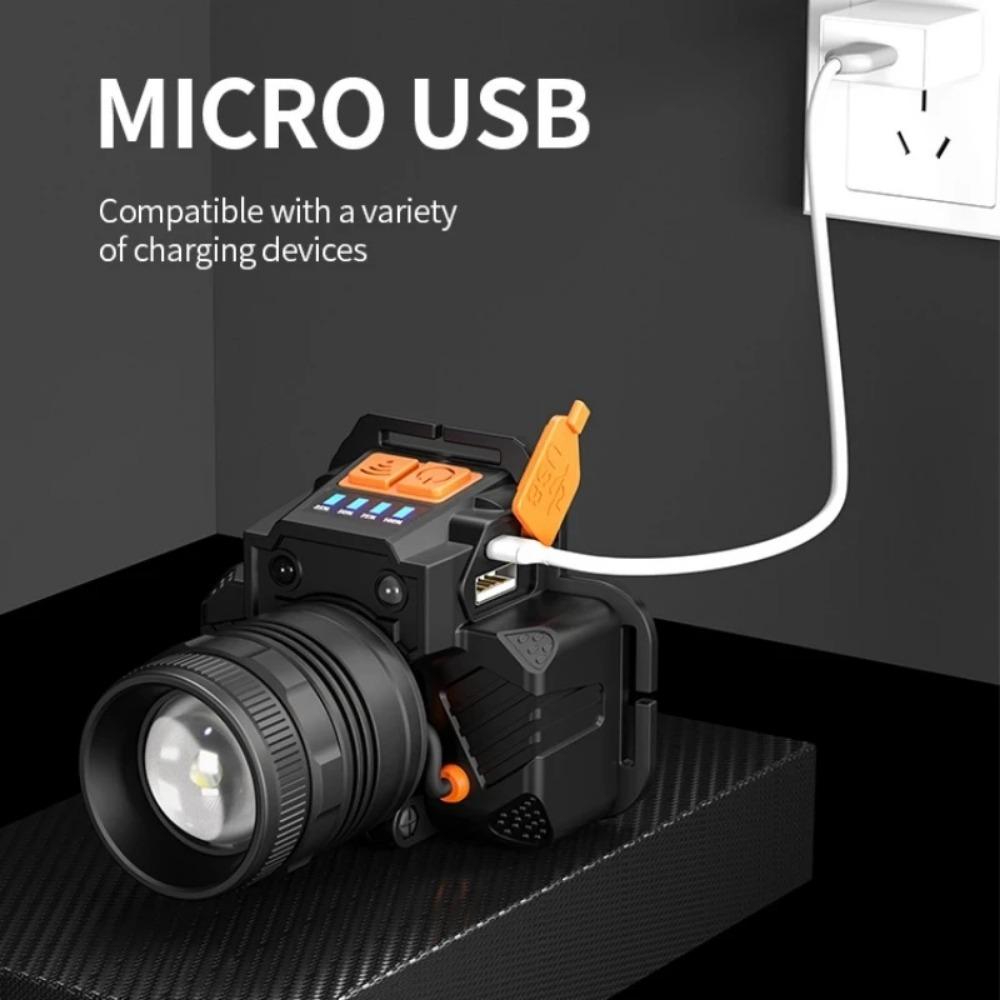 Fari ricaricabili, fari con sensore, batteria integrata ricaricabile USB, 3 modalità, luci per campeggio all'aperto e pesca
