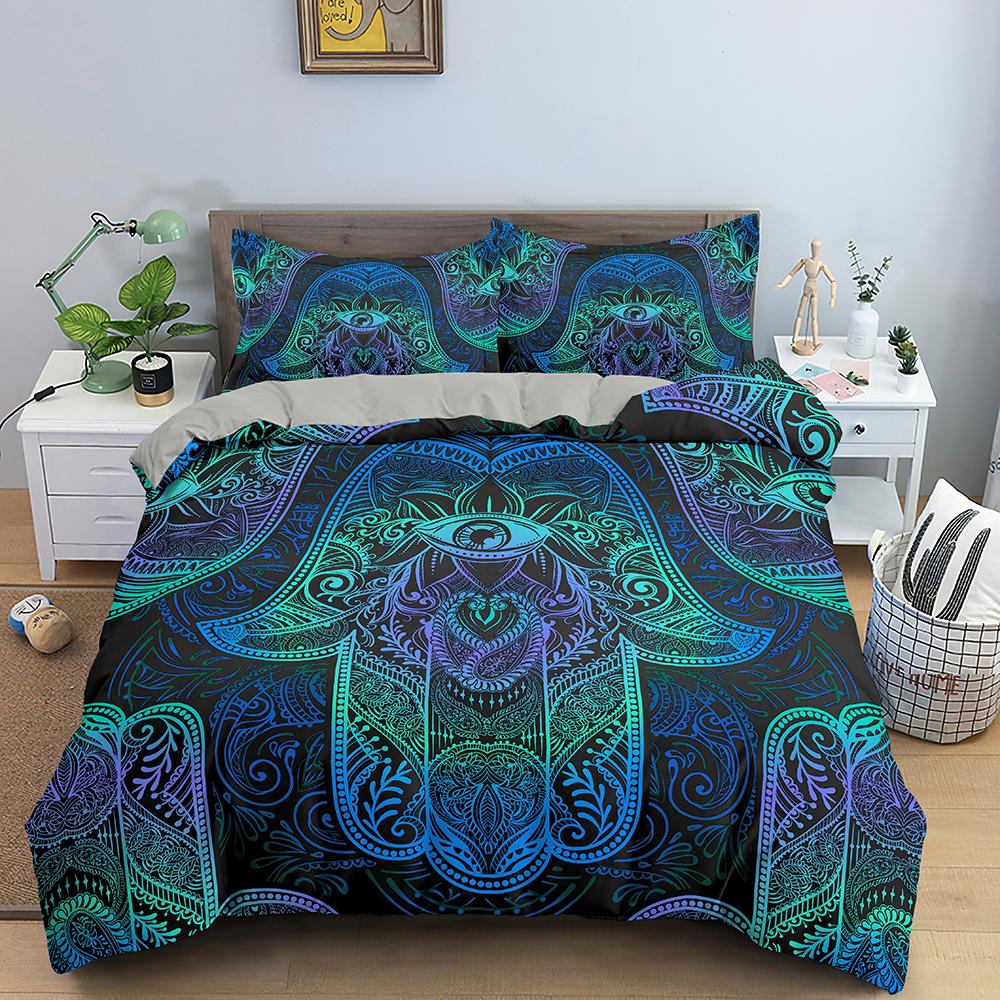 Hand Of Fatima Duvet Cover Set Floral Pattern 3D Print Polyester Comforter Cover For Teens Adults Bedding Set King Queen Size