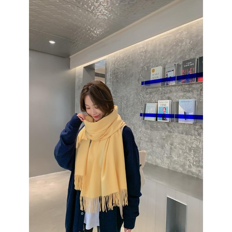 Scarf Women's Autumn and Winter New Wool Cashmere Scarf Versatile Men's Shawl Dual Purpose Solid Color Scarf