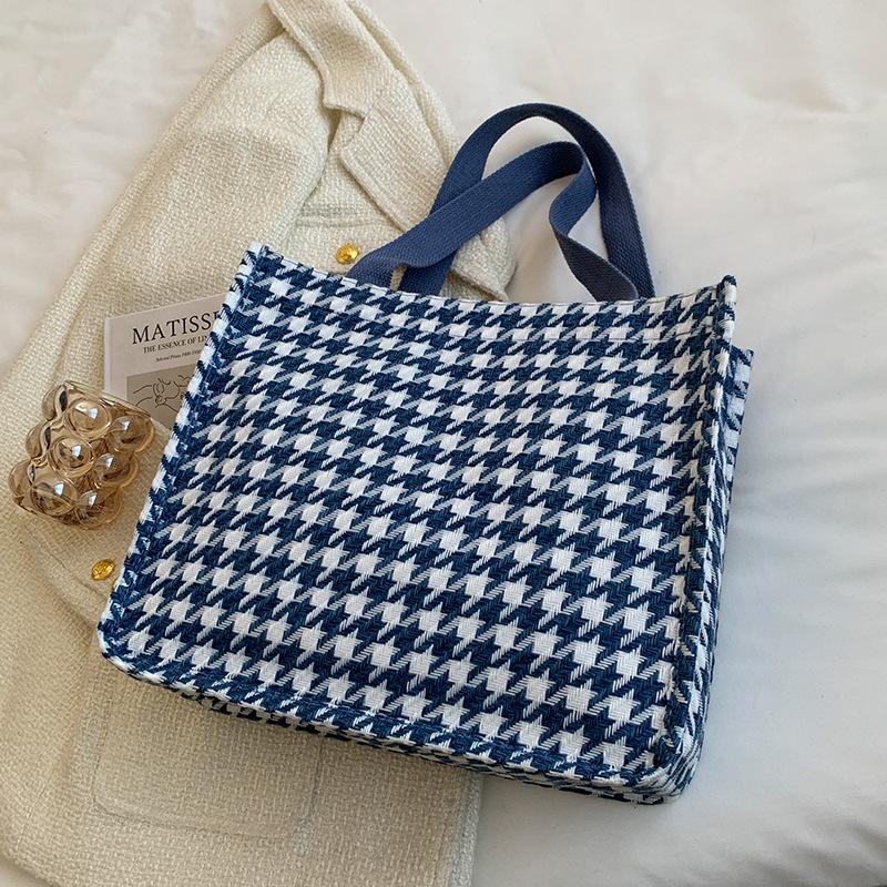 Large Capacity Houndstooth Bag for Women New Fashion Versatile Tote Bag for Women Ins Student Canvas Shoulder Bag