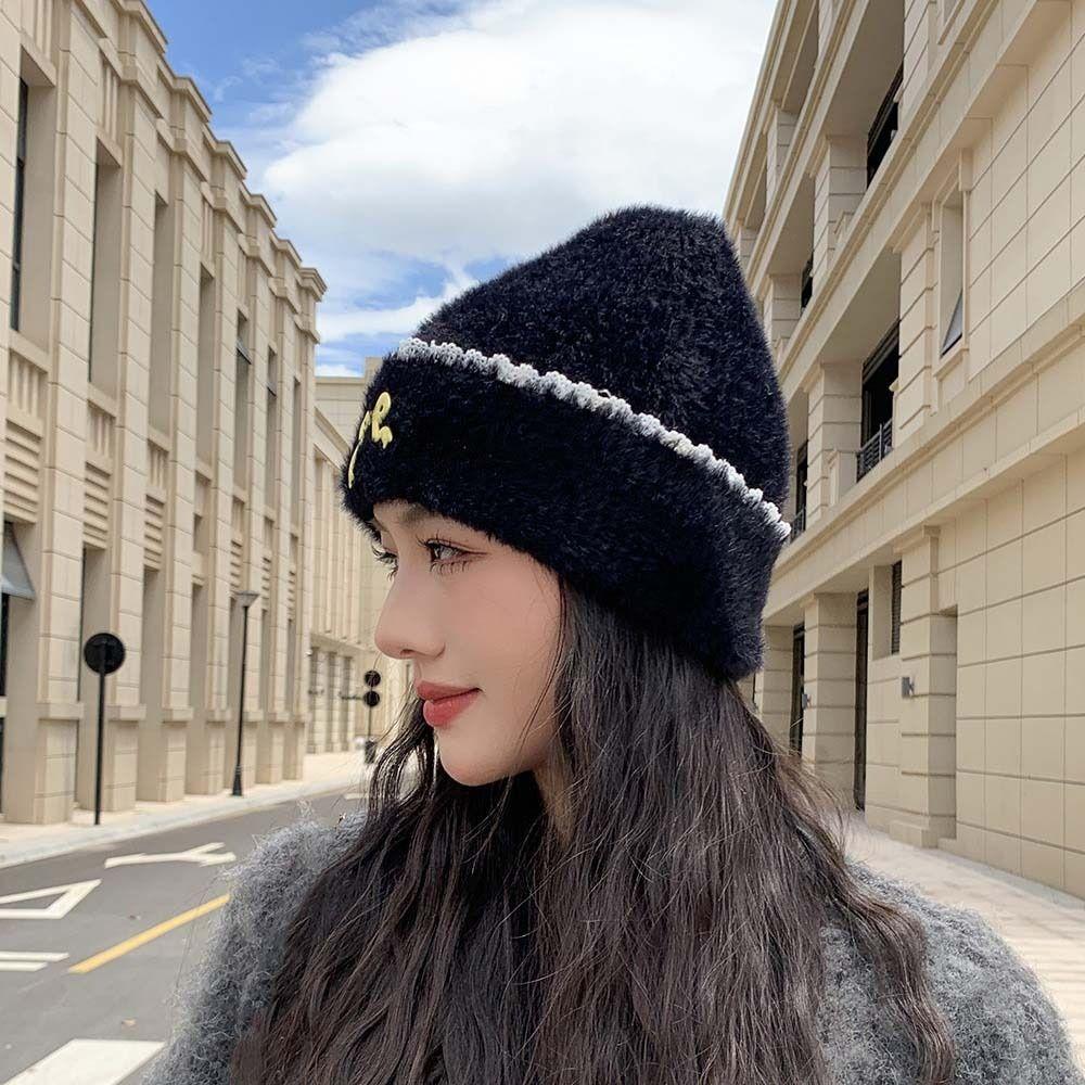 Keep Warm Knitted Pullover Hat Solid Color Ear Protection Cap Fashion Bow Beanies Girls