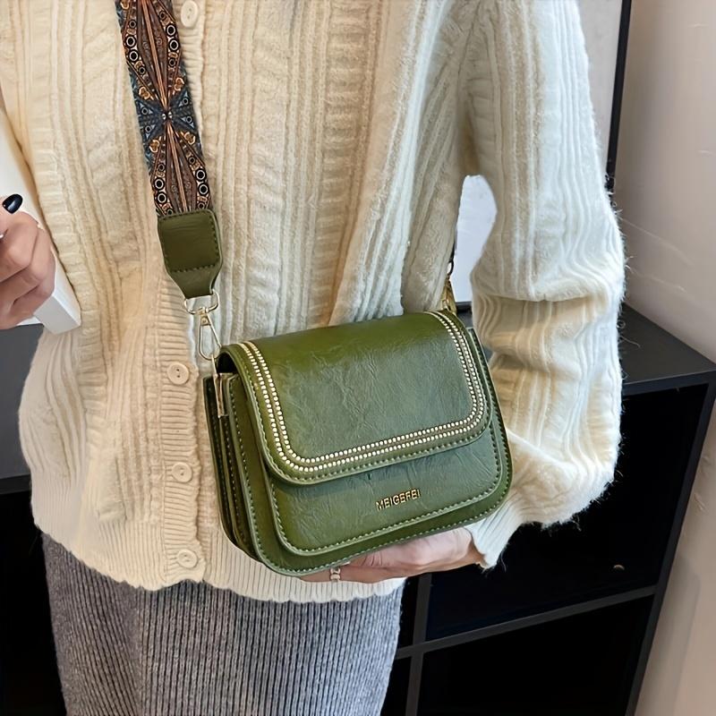 Geantă de tip crossbody mini pătrată, posetă cu clapetă în stil retro pentru femei, geantă de umăr cu mai multe straturi (7,08*5,11*3,14) inch