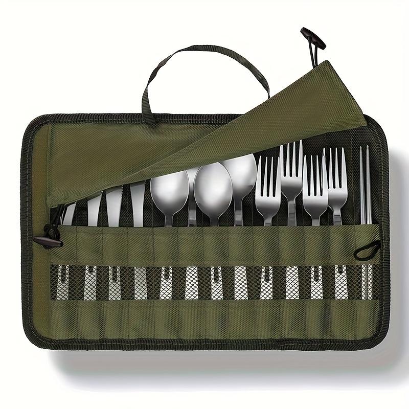 

Outdoor camping tableware roll storage bag, Oxford cloth portable tableware bag with safety slot - lightweight and compact trave зелёный