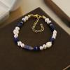 Natural Freshwater Pearl Lapis Lazuli Beaded Bracelet for Women Daily Office Wedding Party Pearl Bracelet Bohemian Jewelry