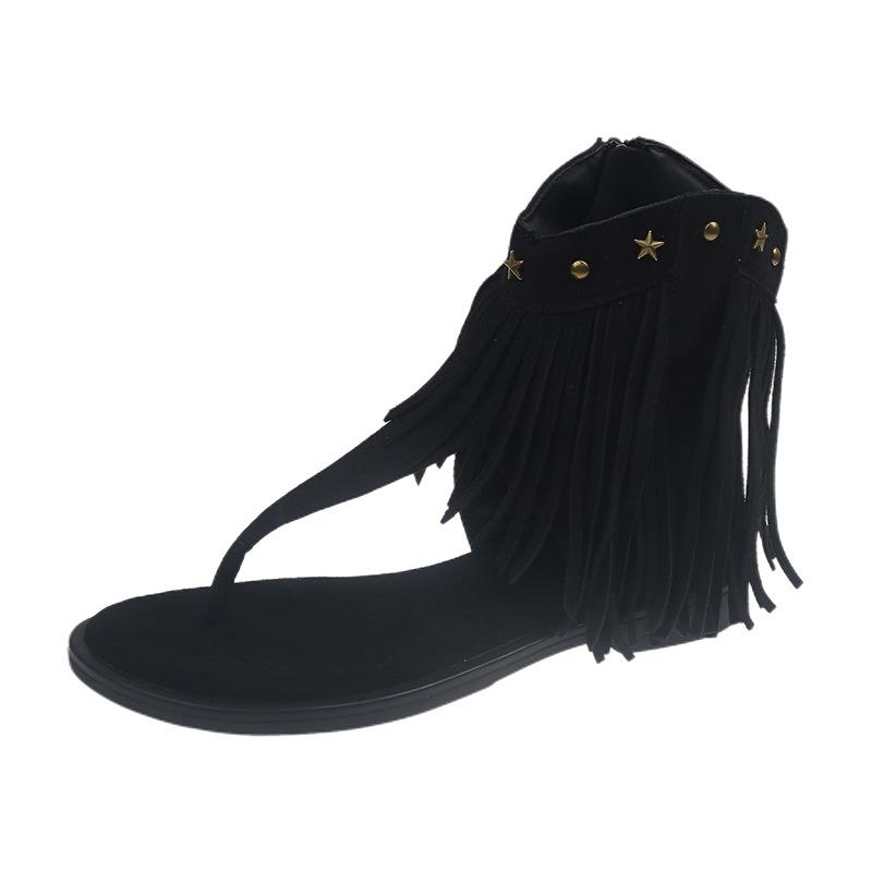 

Vintage tassel rivet toe herringbone sandals women s 2025 new bohemian western denim sandals 40 чёрный