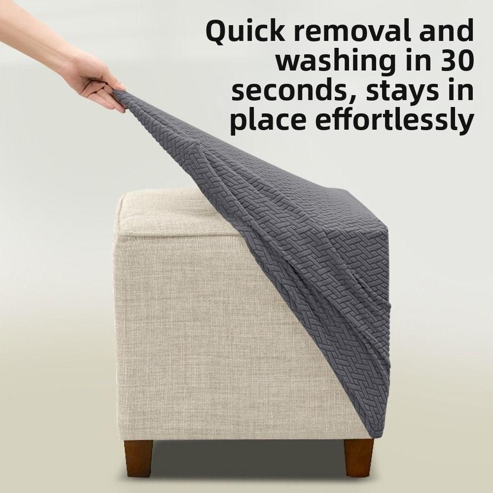 New Solid Color Jacquard Ottoman Cover Elastic T-Shape Square Stool Cover Soft Velvet Footstool Case Home Decor