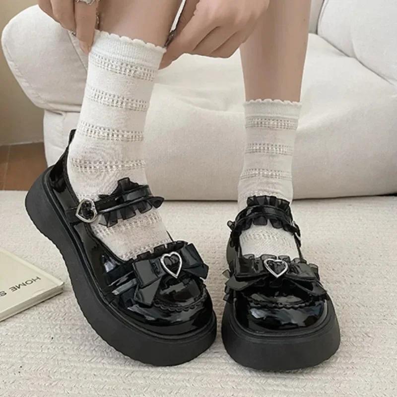Fashion 2024 Brand Shoes for Women Spring Women's Pumps Round Toe Solid Mary Jane Platform Mid Heel Bow Tie Love One-word Buckle Pumps