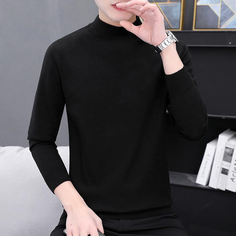 Herren Rundhals-Pullover Herbst und Winter Große Größe Locker Gestrickter Pullover Einfarbig Inneres Langarm-Unterhemd Warmhalten Top