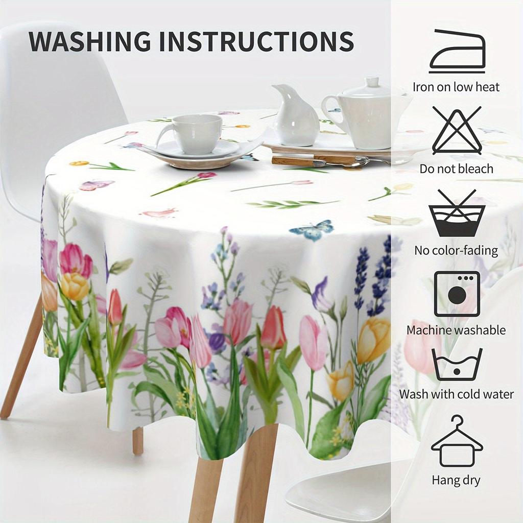 Wildflowers Florals Butterfly Waterproof Tablecloth Easter Wedding Party Dcor Washable Round  Table Cover Picnic Table Decor