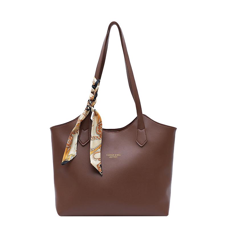New silk scarf solid color fashionable large capacity casual retro simple commuting shoulder tote handbag women