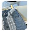 Jeans Recortados de Pierna Ancha de Cintura Alta con Encaje y Cinta Azul Claro para Mujer (Primavera 2025)