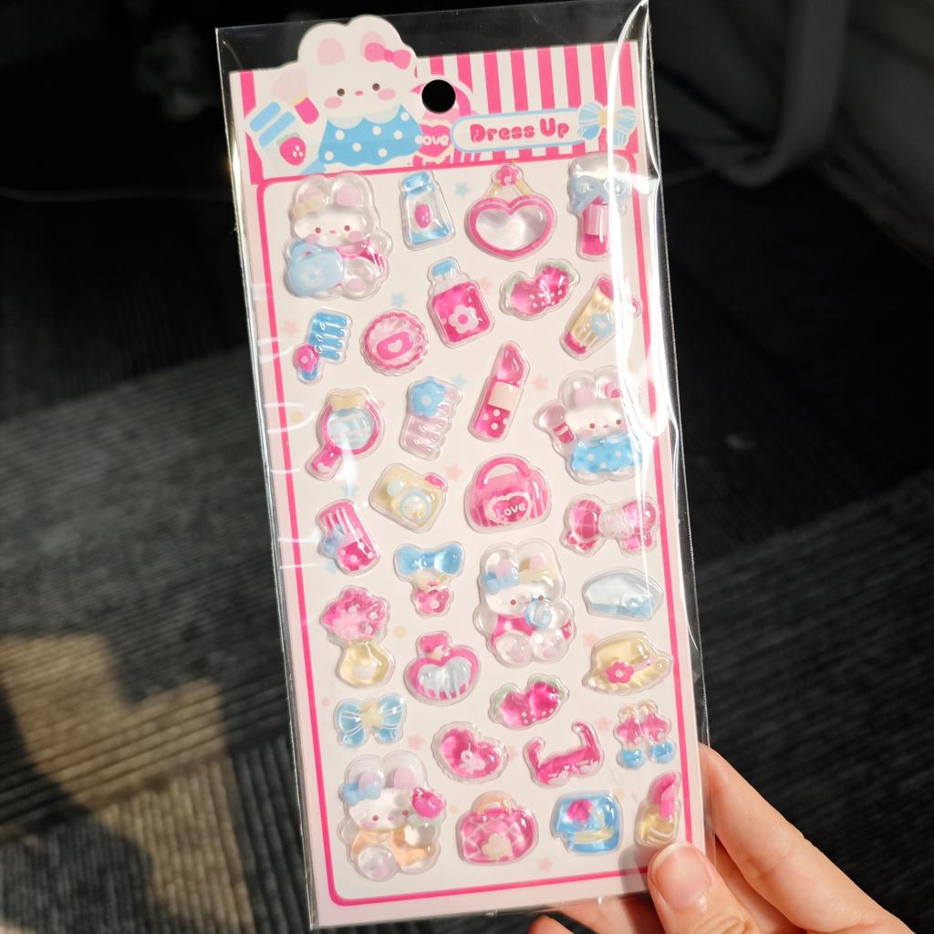 Kawaii 3D Cartoon Teddy Bear Rabbit Relief Crystal Sticker For Scrabooking Cute Diy Phone Case Sticker School Stationery Supply