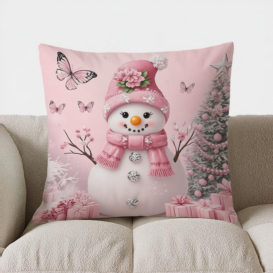 Home Decor Pink Gnomes Cozy Winter Decor Pillow Cover Pattern Cushion Cover Suitable For Sofa Bedroom Car Pillow Cover