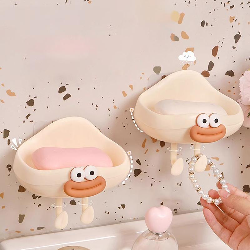 Bathroom Soap Box With Drain Cute Wall Mounted Soap Dish Box Plastic Soap Storage Container Tray Creative Bathroom Gadgets