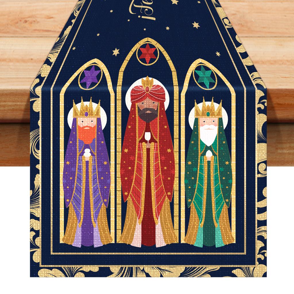 Generic Three Kings Day Decorations Nativity Table Runner Star Epiphany Night Banner 13X48 Inch Christian Gifts Christmas Flag F