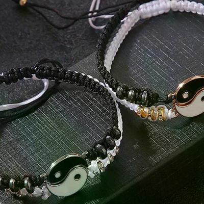 2 Adet Tai Chi Yin Yang Çift Bileklik Kolye Seti Kolye Ayarlanabilir Örgü Zincir Bileklik Eşleşen Sevgili Bileklikleri Gerdanlık