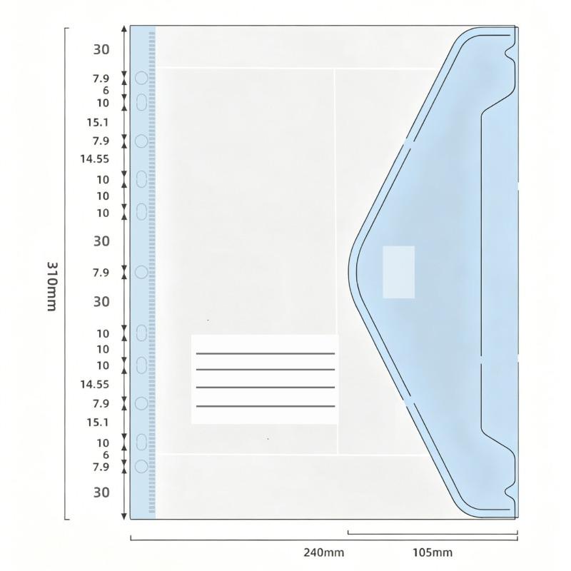 11-Hole A4 Binder Pockets Macaron Color Transparent Binder Pocket Organizer Folders Document Pouch Bag with Label School Office