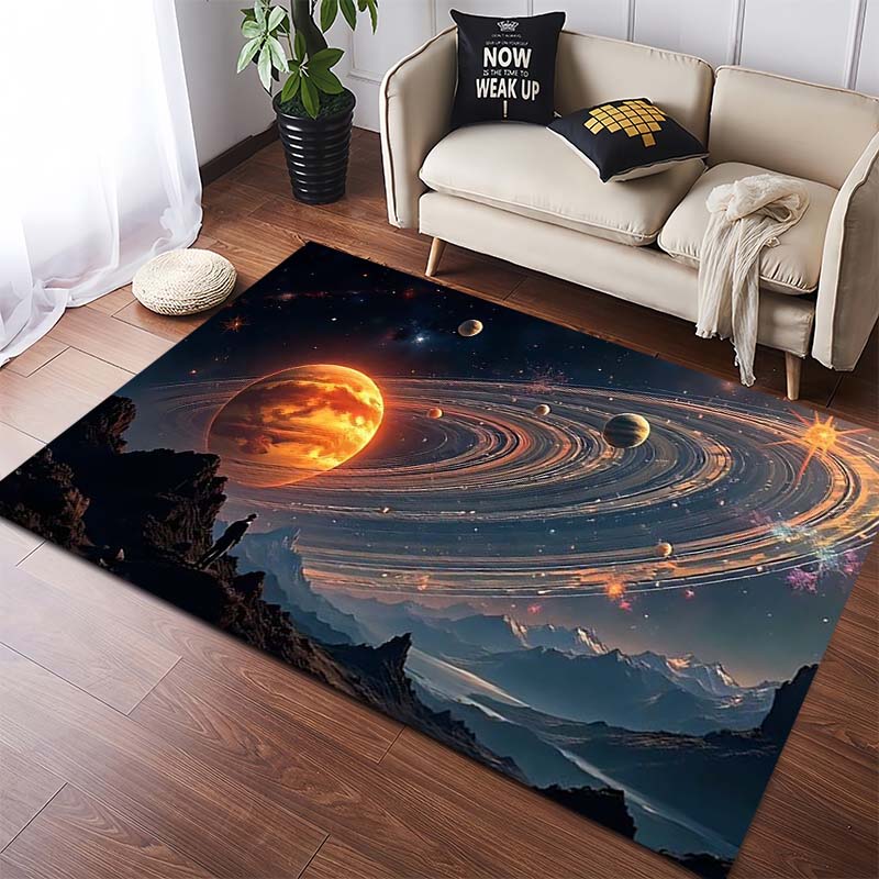 Solar System & Galaxy Educational Area Rug, Non-Slip Floor Mat for Kids Room