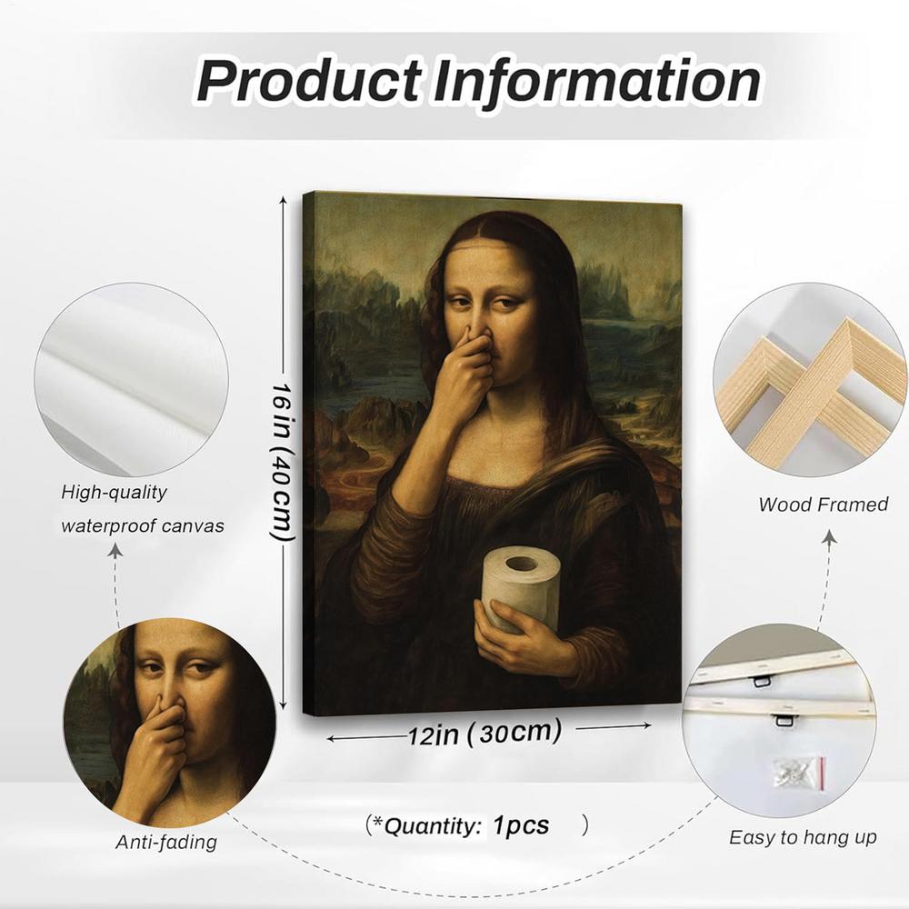 Women Wall Art Funny Humorous Female Figure Painting Retro Cover Nose Design Canvas Print for Home Hotel Apartment Dorm Decor