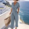 Conjunto de Verão Feminino Europeu e Americano de Cor Sólida com Manga Curta Irregular