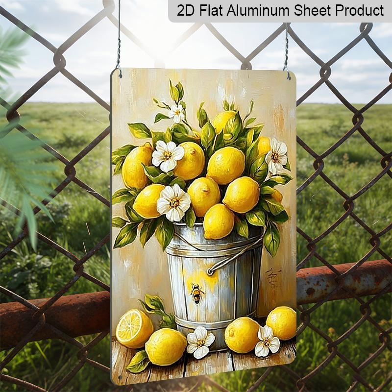 2D Flat 1pc Lemon Aluminum Sign Summer Wall Art Decoration Suitable for Courtyard, Backyard, Gate, Home, Coffee Shop, Bar, Club, Farmhouse, Garden