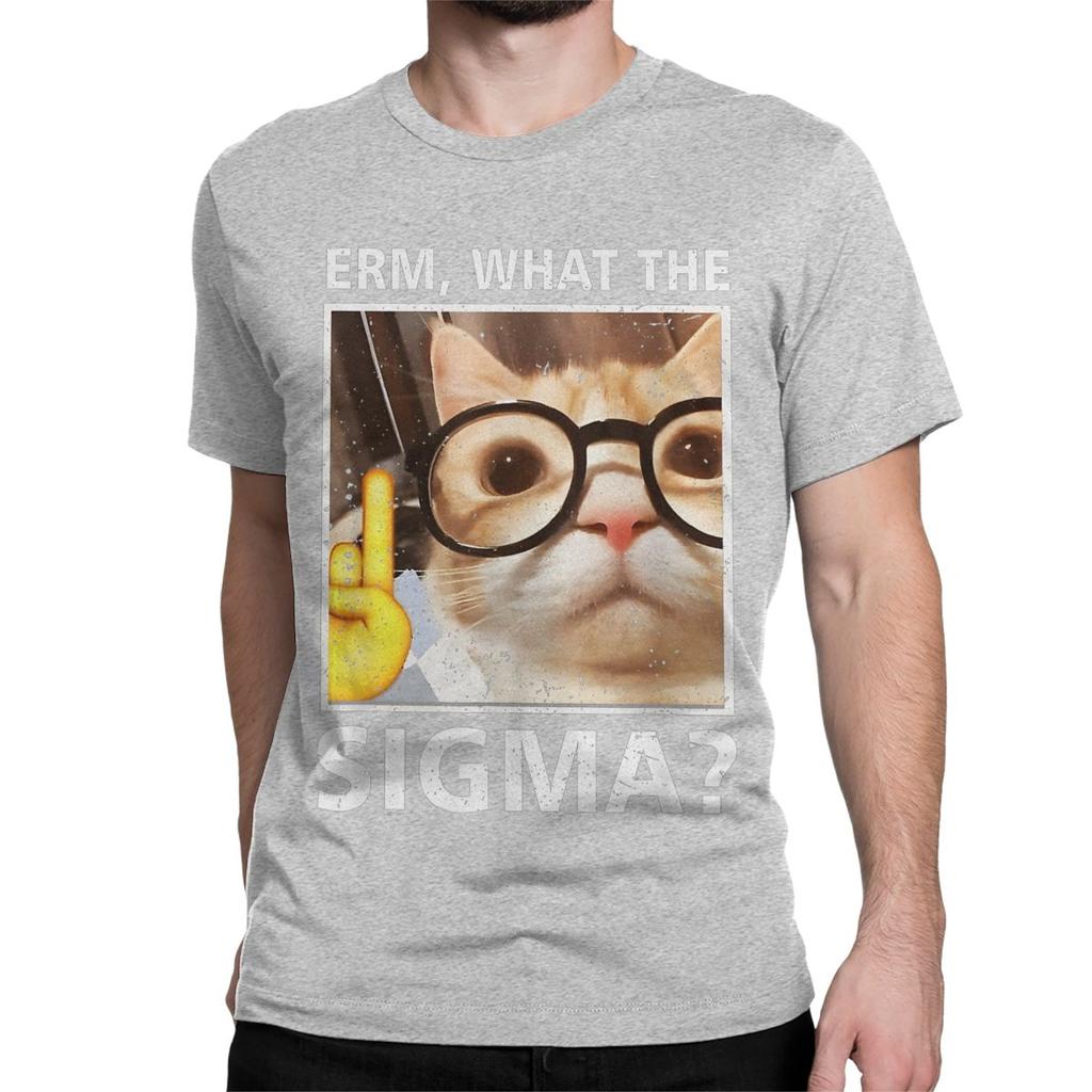 Men Women TShirts Erm What The Sigma  100 Cotton Tee Shirt Short Sleeve Funny Meme Cat T Shirt Round Collar Clothing Graphic