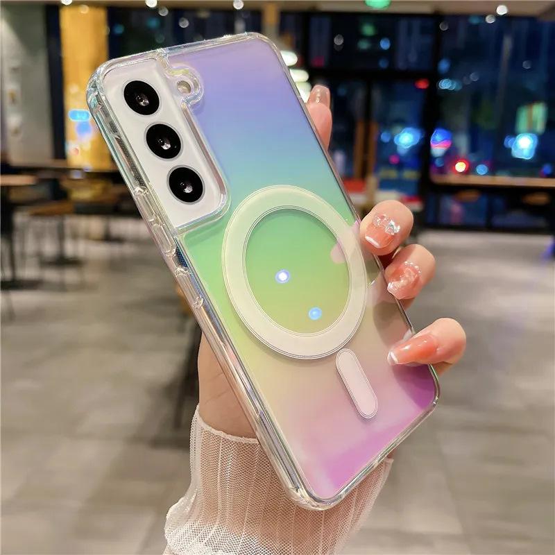 New Gradient Shell Samsung S24ultra Mobile Case Anti Fall Aurora Suitable for S23plus Transparent Color Plated Laser