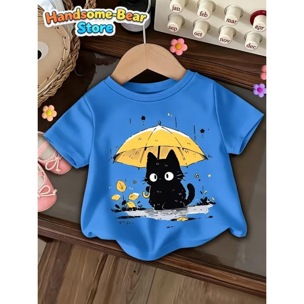 T-Shirt for Girls Cute Cat Umbrella 3D Print Girl Short-Sleeve Top Cartoon Cat Summer Clothes Child T-Shirt Children s Clothing 110