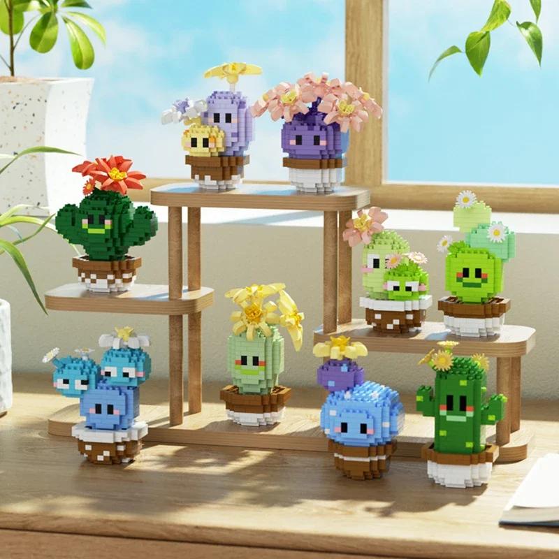 Micro Building Block Cactus Potted Plant Sets Room Desk Decoration Toys Children Assembly Brick Toys for Kids Christmas Gifts