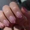 Pachet de 24 de modele adezive pentru unghii false cu gradiente violet strălucitoare, vârfuri scurte franceze, formă de migdală, pentru femei