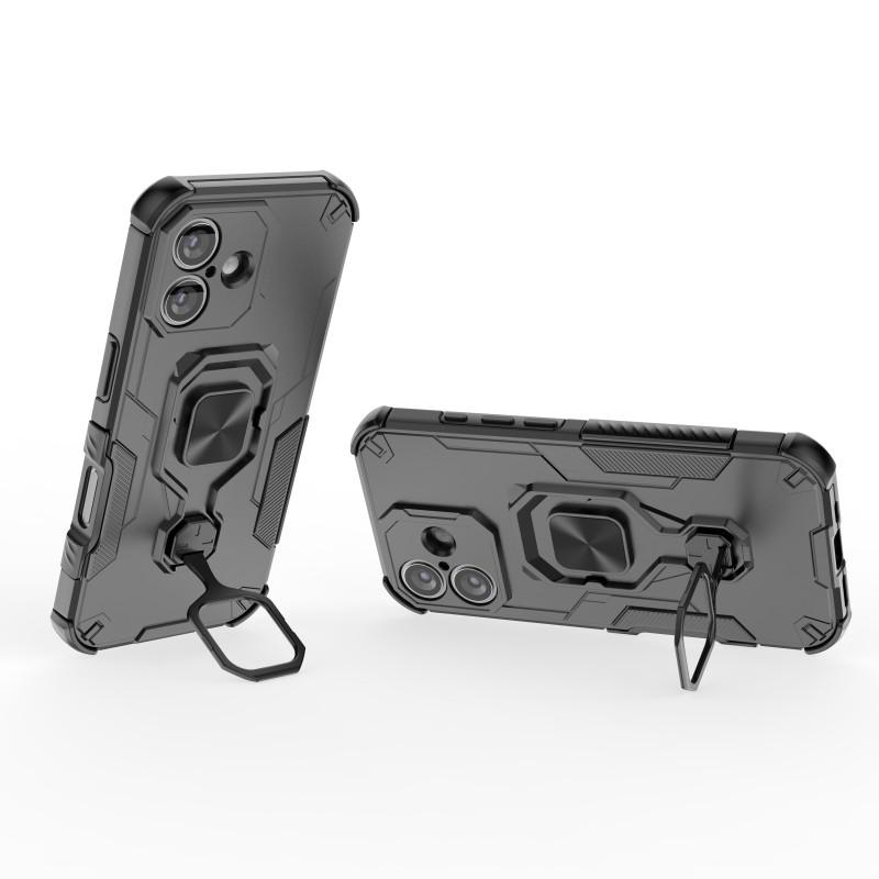 For iPhone 17 Phone Case WANLONFENG PC TPU Back Cover Kickstand with Tempered Glass