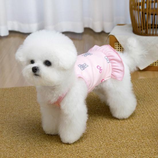 Dog Slip Dress Spring Summer Bunny Print Ruffle Hem Pet Sleeveless Dress Breathable Pet Costume Outfit Apparel for Small Dogs Cats
