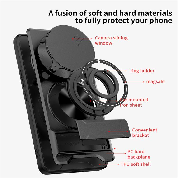 For Honor X9C X9B X9A X50 X60 Pro Smart/Magic 5 6 7 Lite Camera Rotating Sliding Cover Car Magnetic Ring Double Stand Phone Case