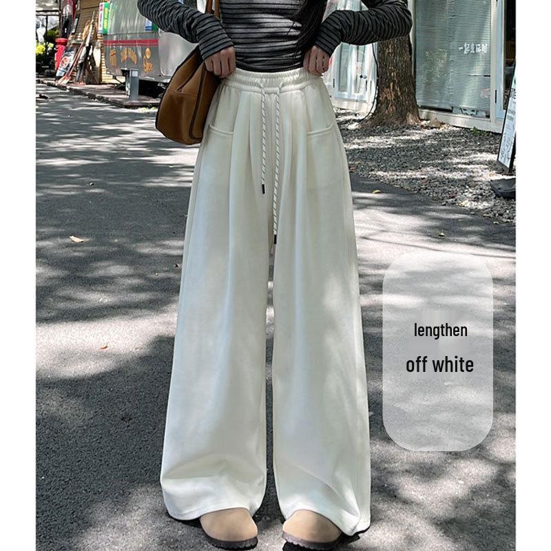 2025 Spring Women's High Waist Loose Wide-Leg Cotton Pants with Drawstring