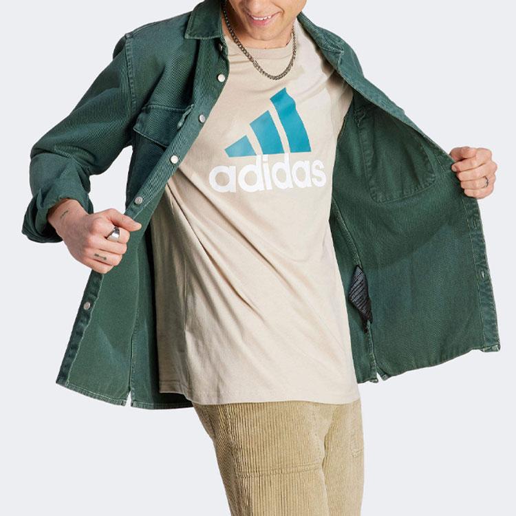 Adidas Essentials Letter Logo Print Crew Neck T-Shirt Men Tops Beige IJ8575