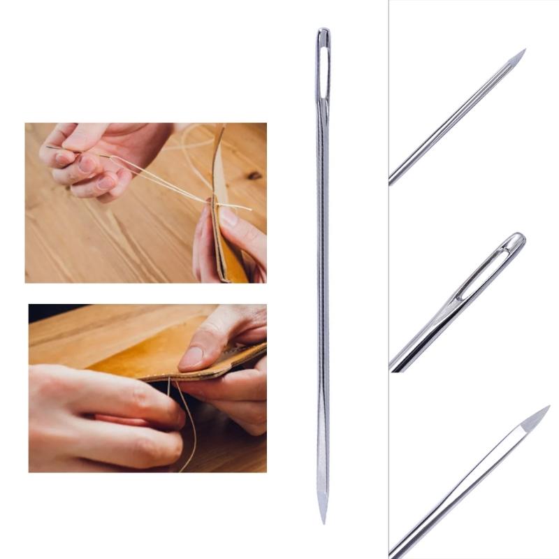 20pcs Leather Crafts Sewing Needle Metal Silver Color Yarn Knitting Needle DIY