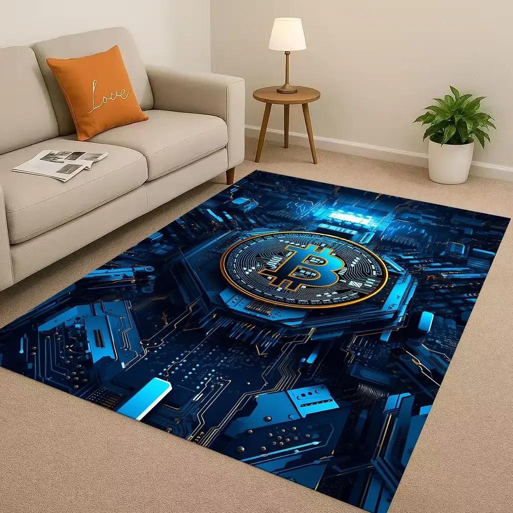 HD Rich BTC Bitcoin Circuit Board Art Cartoon Living Room Non-Slip Area Rug Carpet for Bedroom Playroom Sofa,Home Decor Doormat