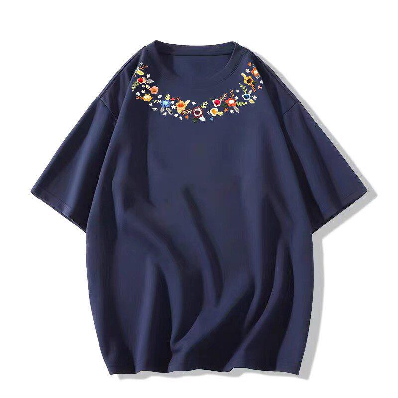 

2025 Американская Модная Женская Черная Футболка из Чистого Хлопка Свободного Кроя с Рукавом Три Четверти L темно-синий