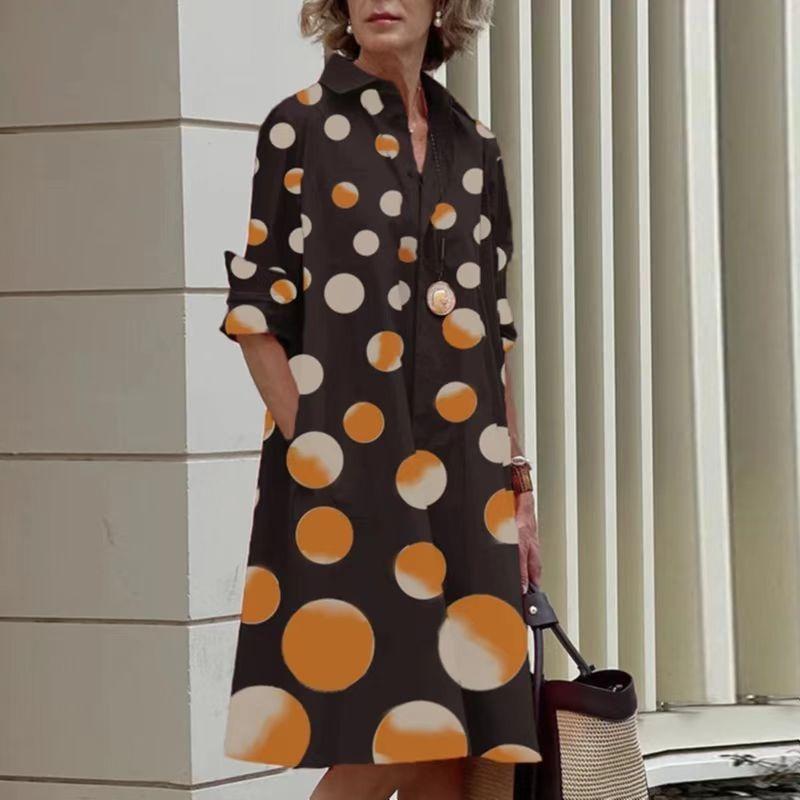 Fashion Loose Casual Simple Printed Women Dress Lapel Spring Summer Elegant Loose Office A-line Party Dresses Female Polka Dot Streetwear Clothing