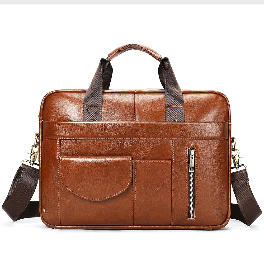 Men's Genuine Leather Briefcase - Top Layer Cowhide Business Tote and Handheld Lawyer Laptop Bag
