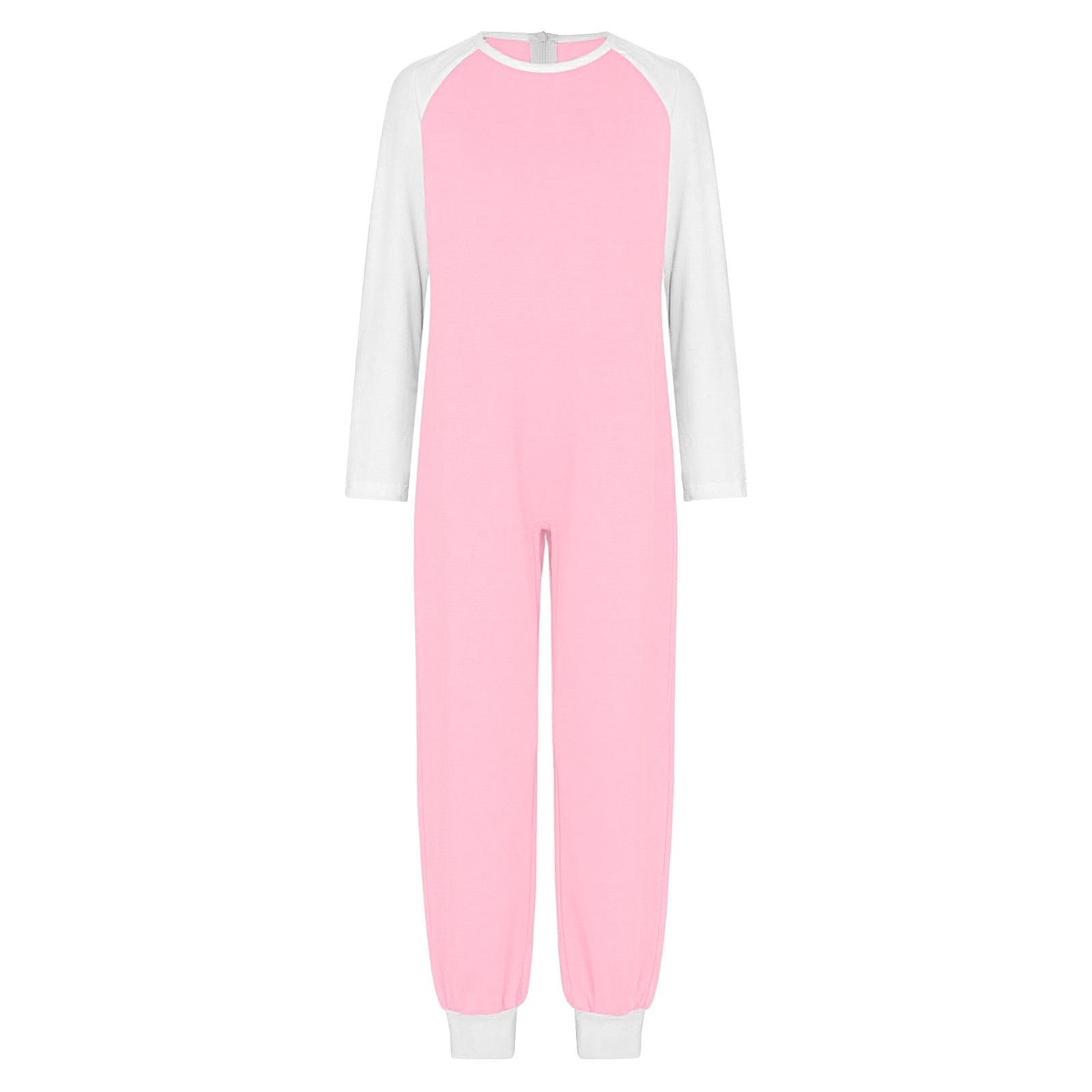 Unisex Kinder Adaptive Farbblock Overall Rundhalsausschnitt Langarm Anti-Stripping Rücken Unsichtbarer Reißverschluss Body 5-6 Years rosa