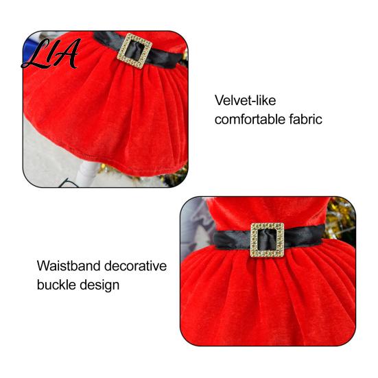 Cute Dog Costume for Christmas Party Velvet Dress, Red Festive Dress with Fleece Collar, Sleeveless Easy to Wear Apparel Puppy Cozy Holiday Small Dogs