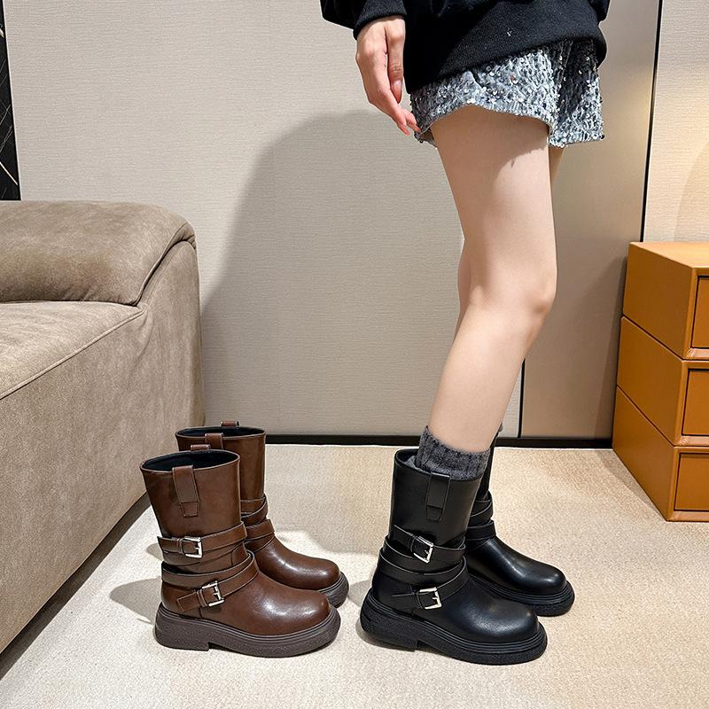 Medium Knight Boots Women's Maillard Brown Skinny Martin Boots Western Cowboy Boots New Fashion Short Boots