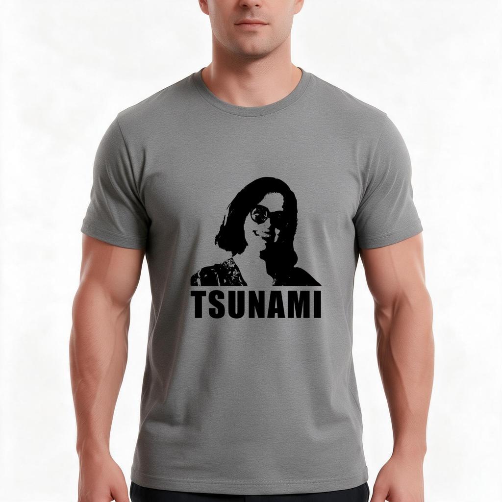 TSUNAMI (in black) TShirt Summer Casual Cotton Tee Oversized Streetwear Tops Vintage Graphic Print Loose Fit Short Sleeve
