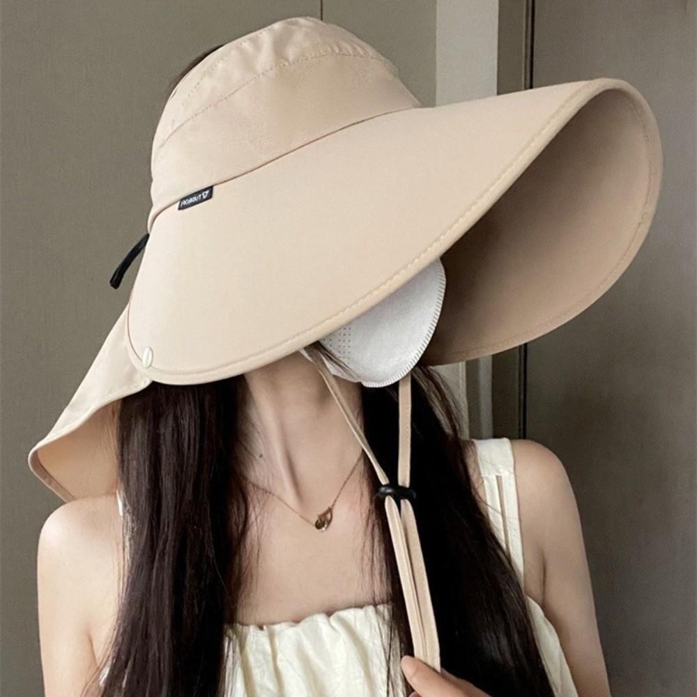 New Wide Brim Sunscreen Cap Foldable with Leaking Ponytail Shawl Cap Breathable Summer Beach Hat Women